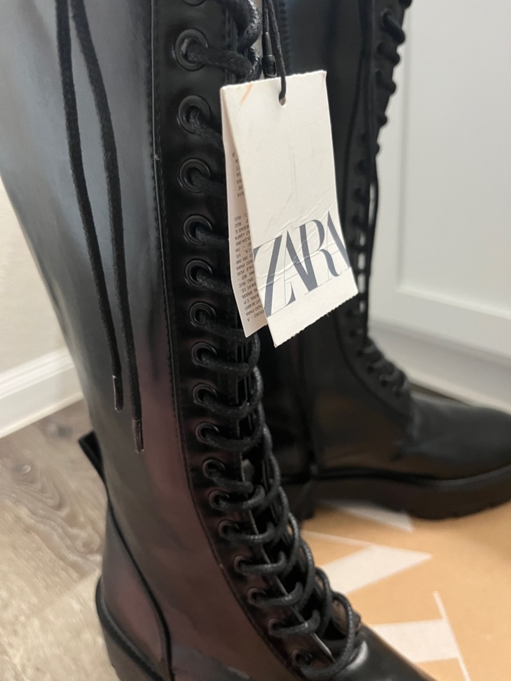 Zara Black Lace-Up Tall Combat Boots - Picture 11 of 12